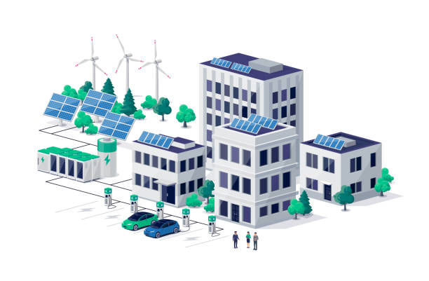 ilustración modelo de una ciudad energéticamente sostenible y eficiente